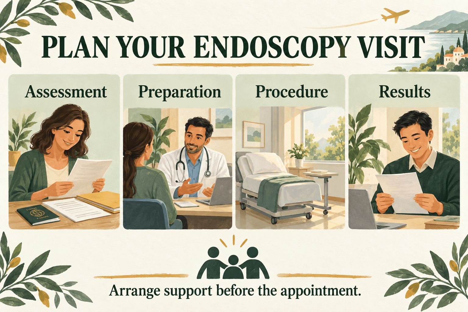 Plan your endoscopy visit: assessment, preparation, procedure and results. Arrange support before the appointment.