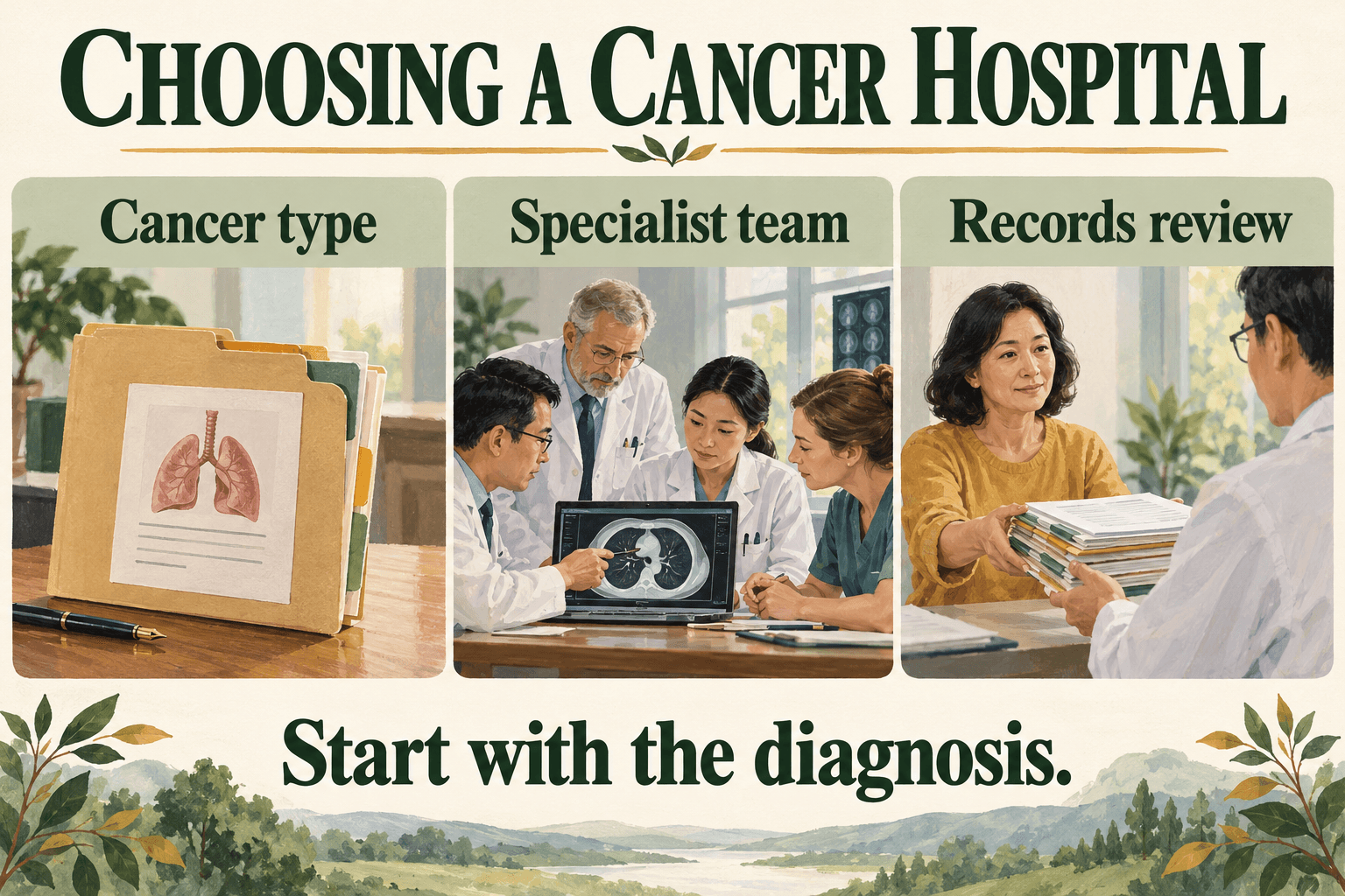 Choosing a cancer hospital: cancer type, specialist team and records review. Start with the diagnosis.
