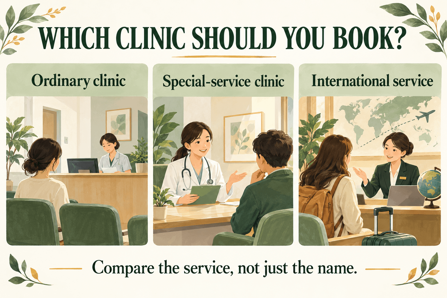 Ordinary clinic, special-service clinic and international service: compare the service, not just the name.